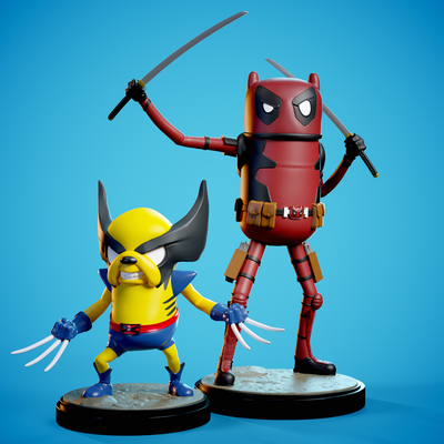 deadpool wolverine macera zaman versiyon fanart sanat zamanı jake finn oyuncak 3dprinting 3d yazdır karikatür koleksiyon 3d print model - Mito3D