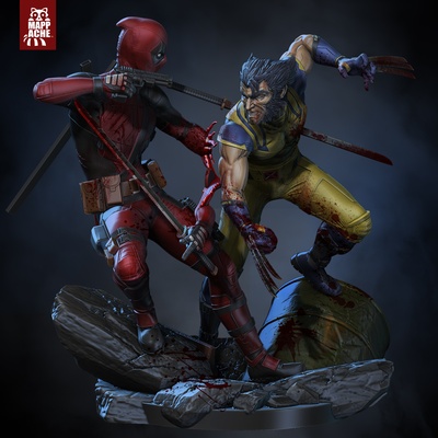 deadpool y wolverine art lobezno marvel superhero 3d print model - Mito3D