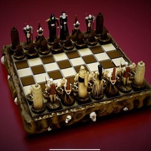 death chess set game chessboard rook knight boardgame king queen pawn tower 3d print model - Mito3D