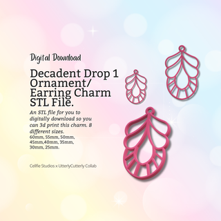 decadent drop 1 earring charm stl file - digital download -8 sizes- necklace keyring modern design Jewelry bezel finding jewellery jewelry resin flower making mold boho chick fashion 3d print model - Mito3D