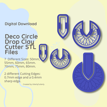 deco circle debossed clay cutter - stl digital file download- 7 sizes 2 cutter versions 3d print model - Mito3D