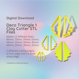 deco triangle 1 clay cutter - fan stl digital file download- 12 sizes 2 versions earring polymer geometric embossed hexagon utterlycutterly utterly cutterly cookie fondant organic shape indie fashion 3d print model - Mito3D