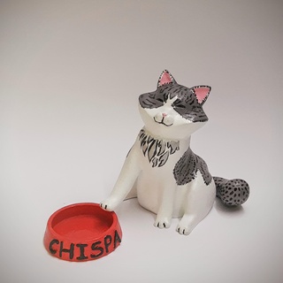 decoración gato figura animal contento plato mascota 3d print model - Mito3D