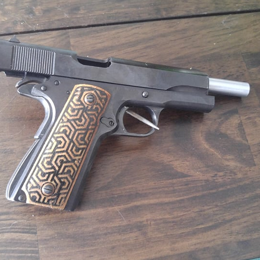 decorative 1911 grip panels - hexagonal 2-tone tool panel 45 acp pistol gun 3D print model - Mito3D