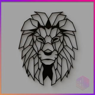 decorative geometric lion wall decoration animals easy use mural office home 3d print model - Mito3D