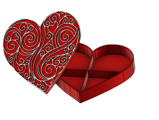 decorativo corazón caja san valentin día heart shaped almacenamiento dividido tapa arte lindo rojo blanco dulces regalo 3d print model - Mito3D