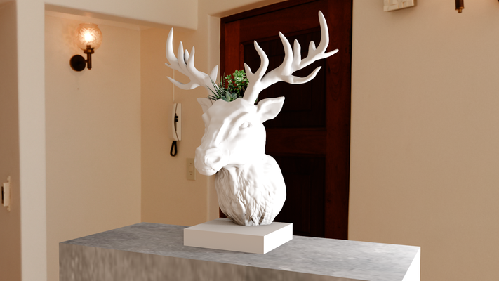 cerf buste planteur pot fleur vase stl 3d impression fichier accueil maison antilope jungle safari miniature table animaux sculpture mur décor 3d print model - Mito3D