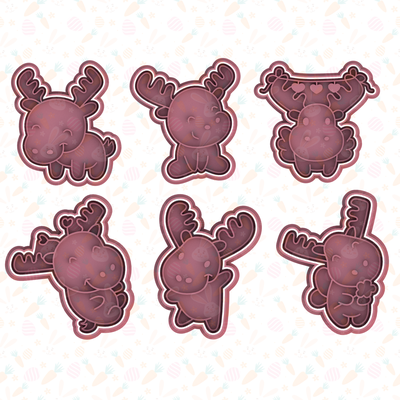 ciervo galleta cortador conjunto of 6 hogar casa galletas panadería sello dibujos animados animales mascotas salvaje bestia naturaleza 3d print model - Mito3D