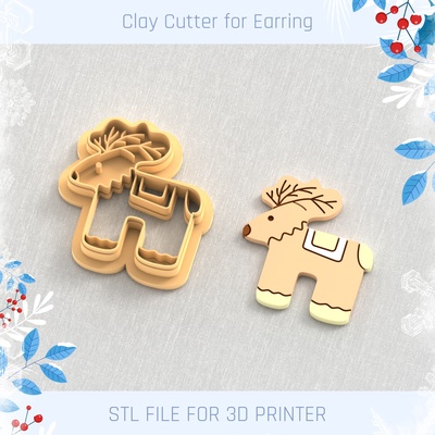 deer gingerbread clay cutter winter earring cutters christmas mini 3 sizes polymer tool jewellry holiday 3d print model - Mito3D