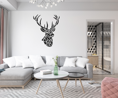 deer head geometric antlers antler hunting trophy geometrsich polygon triangles moose wall tattoo mural decoration 3d print model - Mito3D