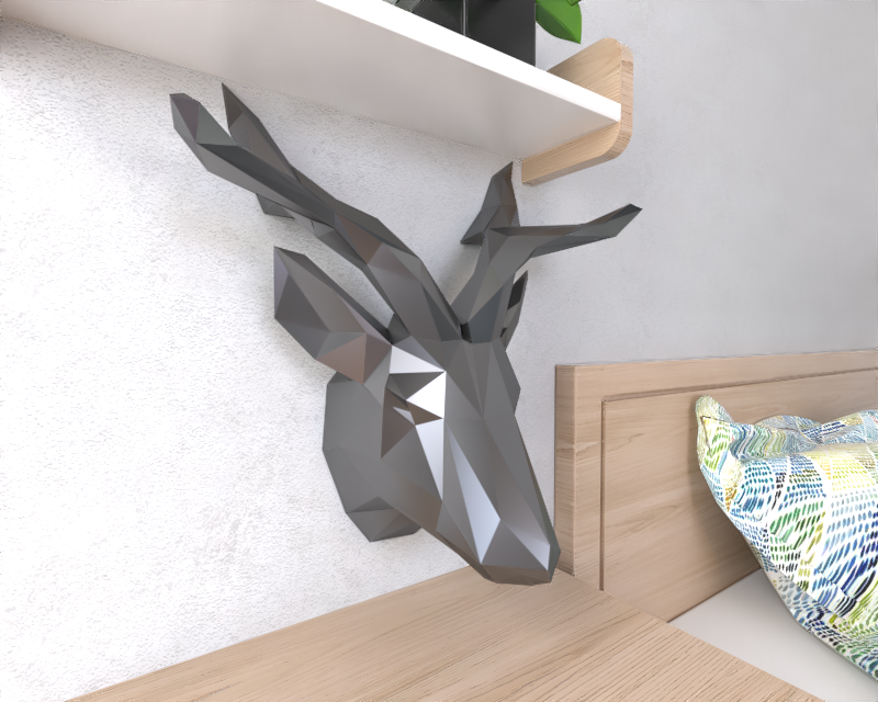 deer head wall lowpoly animal geometric origami art sculpture statue faceted decorative model low poly fantasy 3D print model - Mito3D