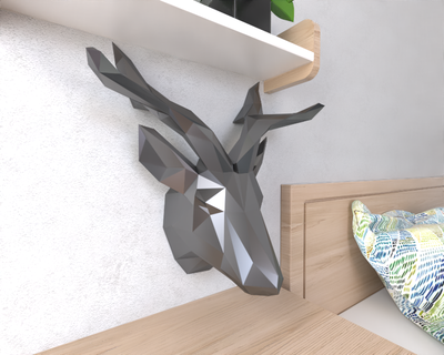 cervo testa parete lowpoly animale geometrico origami arte scultura statua sfaccettato decorativo modello Basso poli fantasia 3d print model - Mito3D