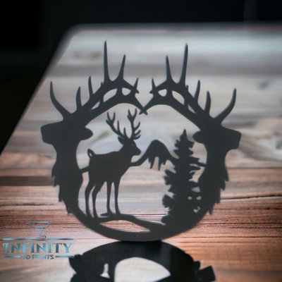 geyik in orman duvar dekor kolay tek renk ejderha kafatası anahtarlık dnd boynuz dağlar 3d print model - Mito3D