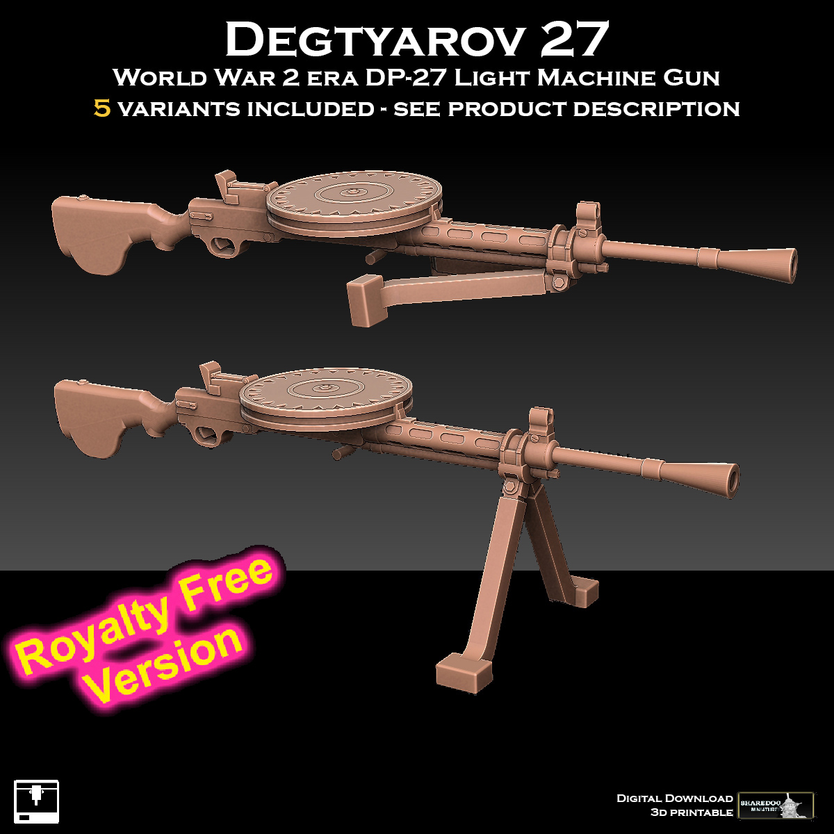 degtyarov dp-27 light machine gun war hammer 42k bolt action dp 27 firearm maxim russia russian soviet red army tabletop miniature wargame strategy thompson ak47 pan magazine 3D print model - Mito3D