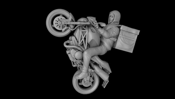 del 3 willie motocicleta dlivery transporte modelo layout diorama cena pessoa personagem 3d print model - Mito3D