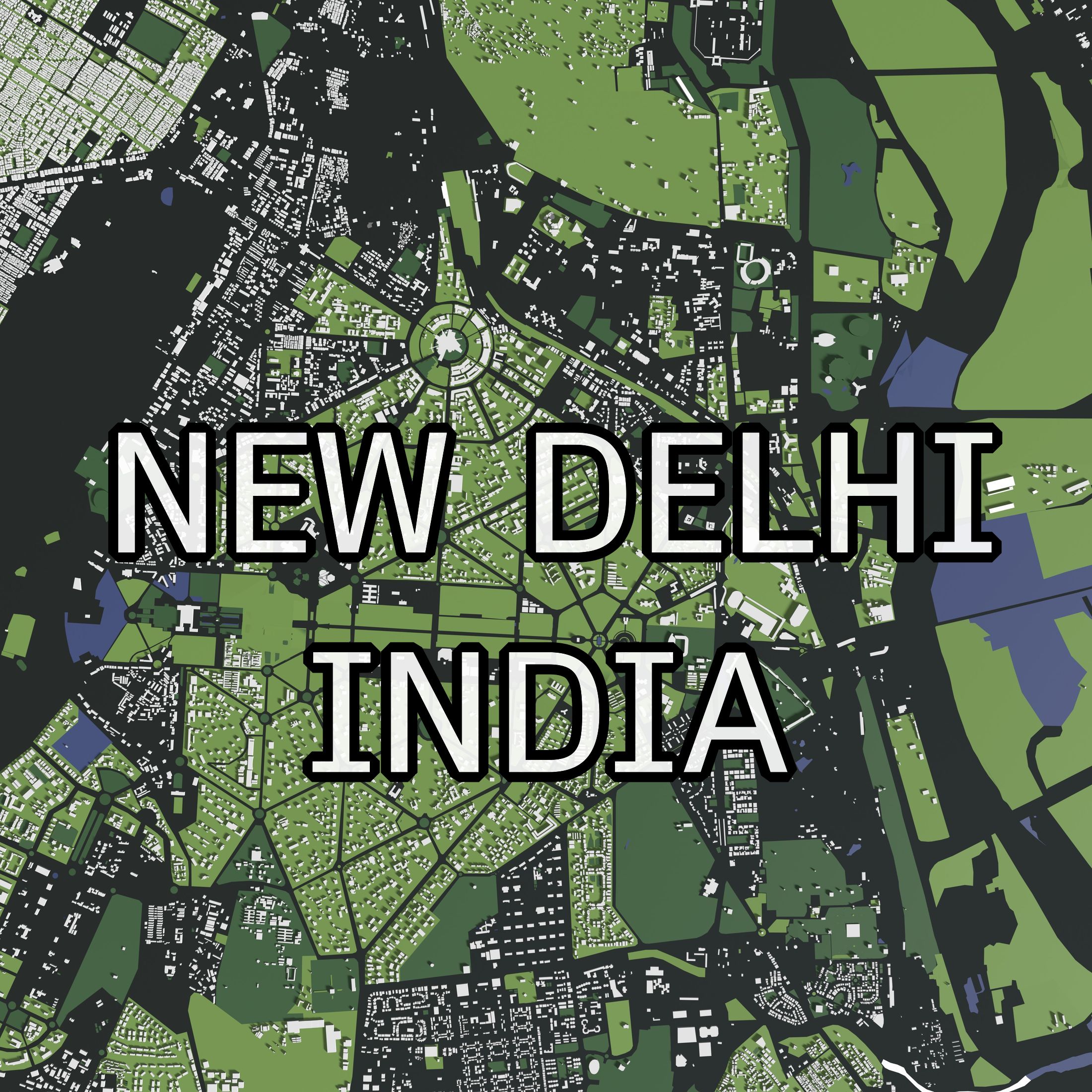 delhi - city mass buildings architecture map india asia building travel skyscraper street road river planning urban 3D print model - Mito3D