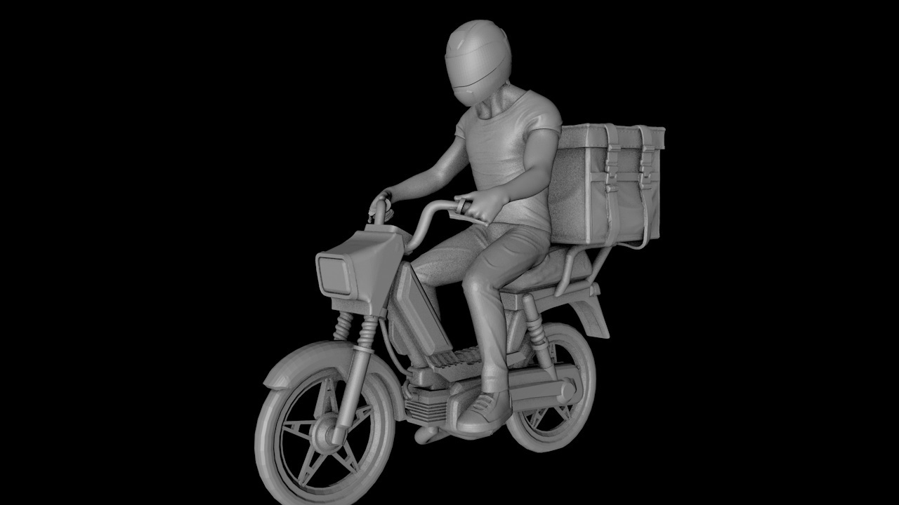 delivery character motorcycle motomandado shipments moped model diorama people person transportation vehicle 3D print model - Mito3D