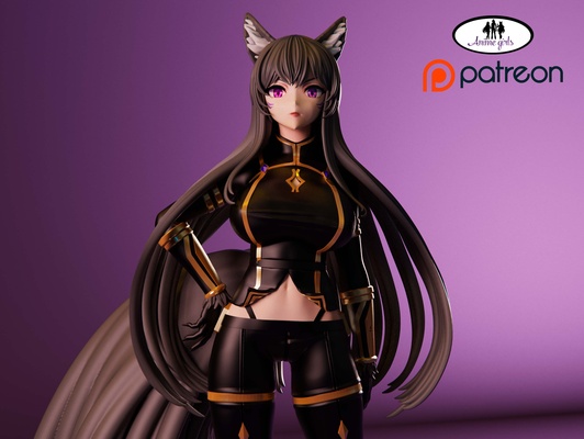 delta eminenza in ombra arte ragazza donna cremisi anime mano alto poli dettagliata statua spada pistola rpg ascia busti asiatico egiziano gotico elfo gatto 3d print model - Mito3D