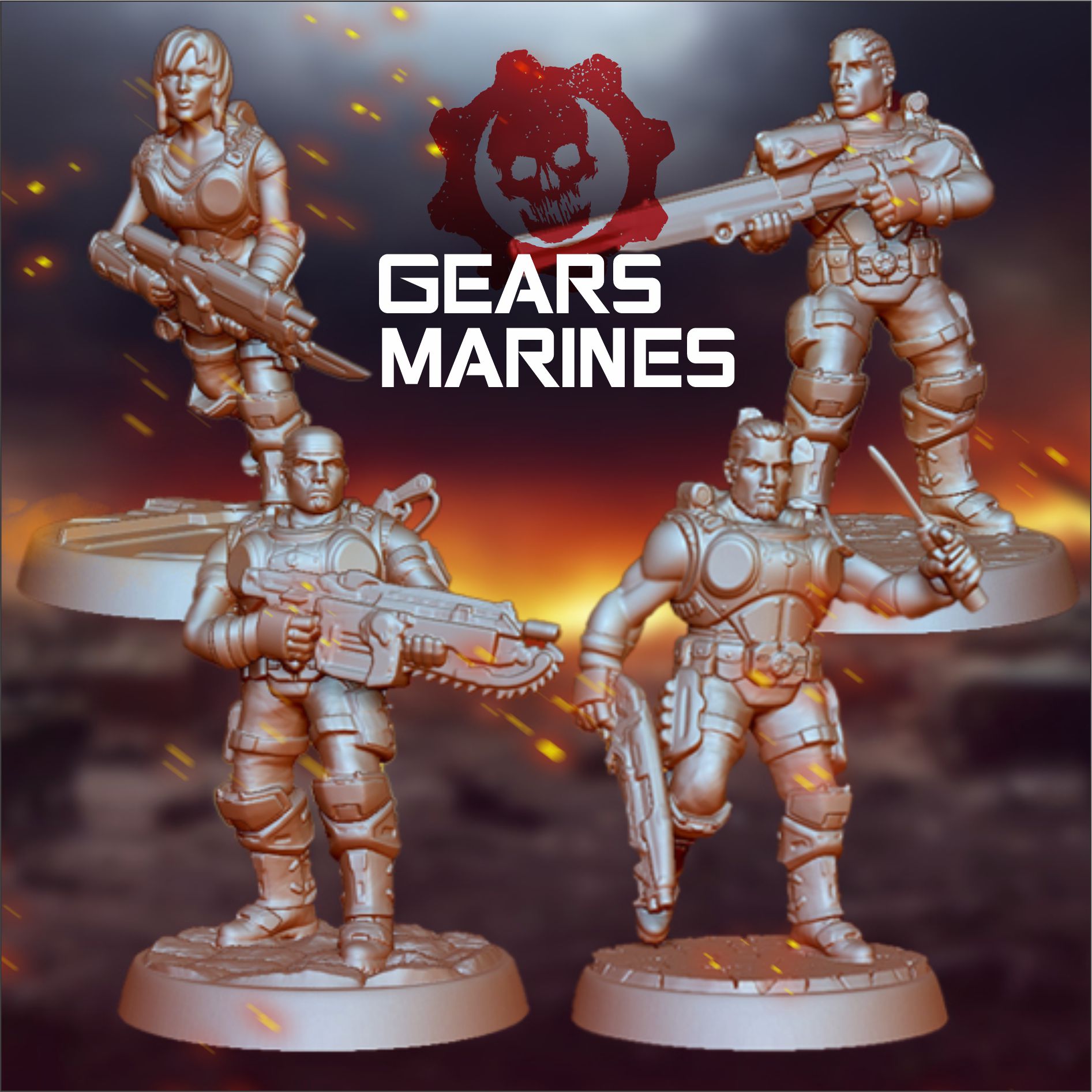 delta engrenages marines pack guerre miniatures anya stroud dom jace Santiago fenix Jeu 32mm Xbox commandant scions Marcus équipe troupes table légion 3D print model - Mito3D