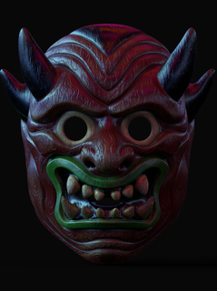 demon mask demon chinese devil face halloween head japanese mask ornament party traditional tribal cosplay hannya oni  3d print model - Mito3D
