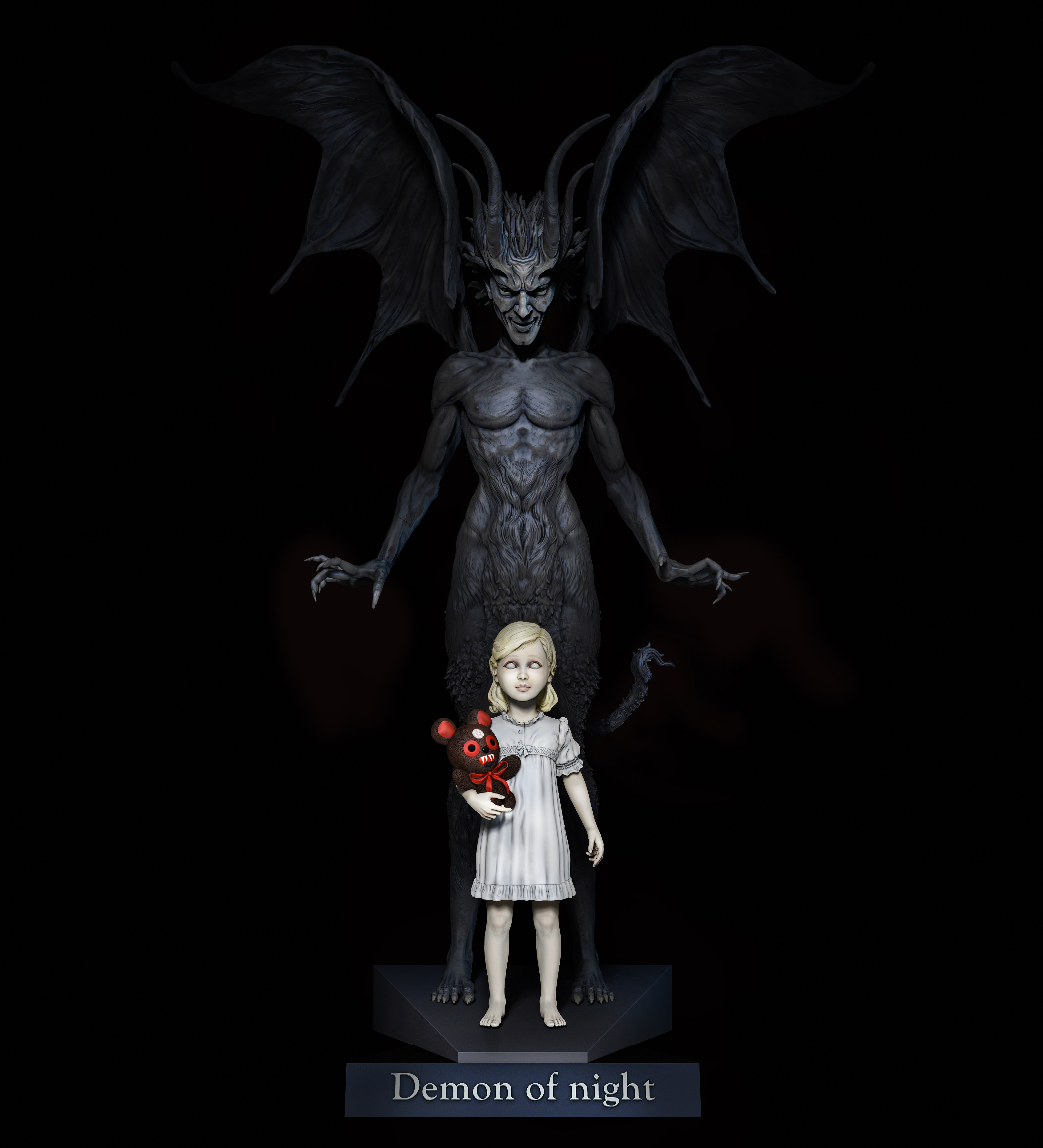 demon night dark biard horror wings horns evil toy printing miniature figurine girl 3D print model - Mito3D