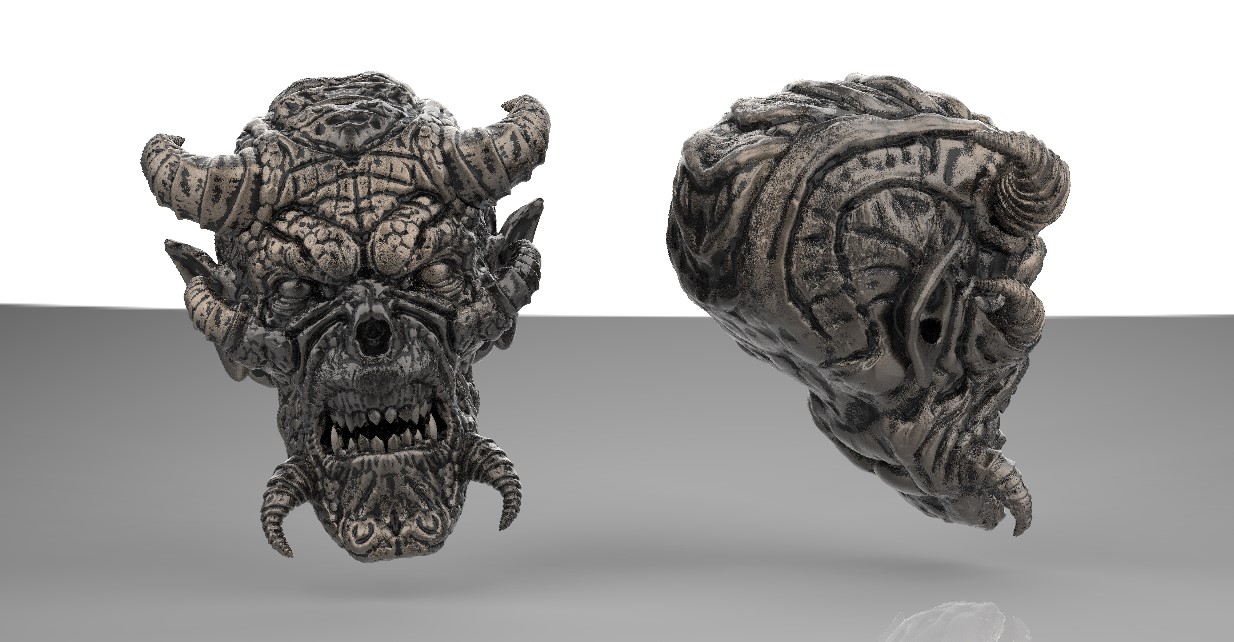 demônio pingente Horror escultura cabeça crânio chifres 3D print model - Mito3D
