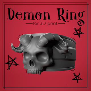 démon bague crâne Halloween sombre noir résine cornes tête sorcière mage 3d print model - Mito3D