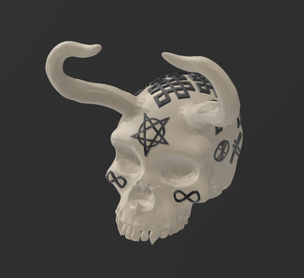 demon skull art demonic satan horns evil display monster devil 3d print model - Mito3D