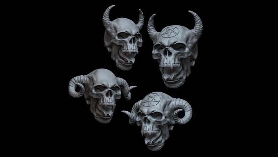 demon skull tongue pack 2 version satan ocult dark horn hell darkart goth creepy death bones occultism witch 3d print model - Mito3D