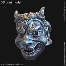 demon skull vol2 ring jewelry rings orc ancient head face human horns hunter canine scary horror fantasy mythology creature mythical evil devil rider silver punk gothic biker 3d print model - Mito3D