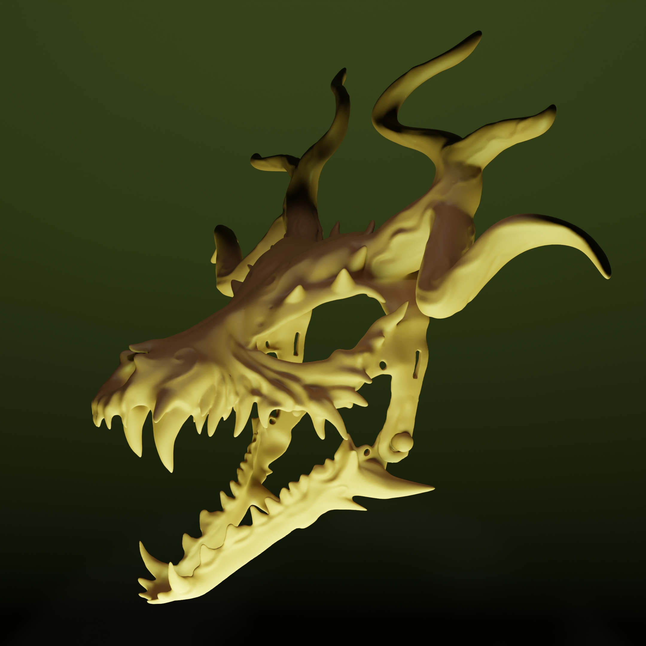 demonic horned wolf halloween mask skull spirit furry base head deer horn 3D print model - Mito3D