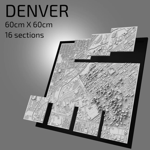 Denver incorniciato parete arte paesaggio urbano architettura edifici souvenir città carta geografica regalo 3d design 3D print model - Mito3D