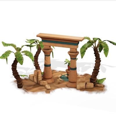 deserto oásis arco vaso pedra água caixa palma arvores árabe areia 3d print model - Mito3D
