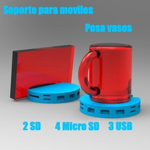 desk cup holder holds glasses hold movile phone usb microsd sd 3d print model - Mito3D