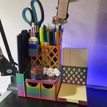 desk organizer mini drawers pencil cup holder pen rainbow sticky note office 3d print model - Mito3D