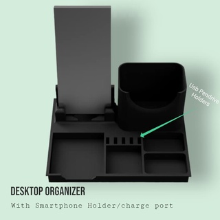 desk organizer stationery holder smartphone charging organiser pen biro sticky notes 3d print model - Mito3D