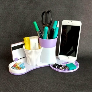 desk organizer 3 Home office tool storage phone support smartphone pencil cup 3d print model - Mito3D