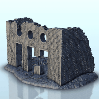 destroyed brick hall 16 - flames war bolt action ww2 modern warhammer world thumbnails building scenery wargame city game land games modelism diaroma 3d print model - Mito3D