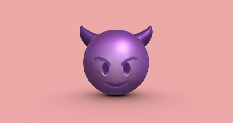 şeytan duygu emoji sanat helloween sembol şirin eğlence baş maske aptal gülümsemek devil emotion ifade kırmızı kötü iblis boynuz 3d print model - Mito3D
