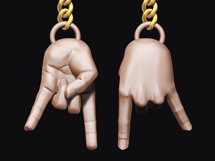 devil horn hand gesture pendant key holder ladieshand righthand jewelry gold 3d print model - Mito3D