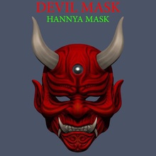 máscara do diabo-a hannya-samurai satanás de cosplay impressão 3d modelo a arte haloween demônio 3d print model - Mito3D