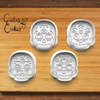 dia de muertos cookie cutter set 0335 Home present gift love christmas xmas baking fondant clay anniversary birthday with stamp polymer embosser commercial license patreon mexico day of the dead spanish sugar skull 3d print model - Mito3D