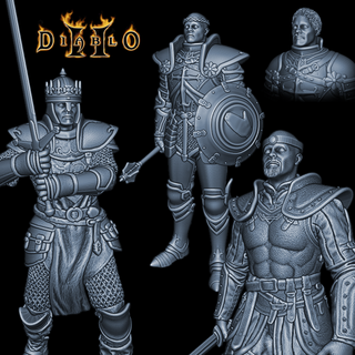 diablo ii - paladin warrior knight holy defender king crown armor zweihander 3d print model - Mito3D