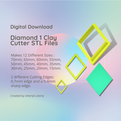 diamant 1 lehm cutter geometrisch stl digital datei download 12 größen 2 versionen ohrring polymer geprägt hexagon völlig scharfsinnig plätzchen fondant organisch gestalten indie mode 3d print model - Mito3D