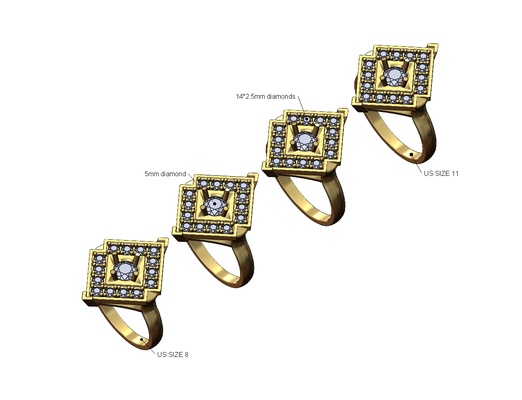 diamant 5mm stein pastille teller ring us größen 8to11 3d drucken modell schmuck band vereist bling druckbar gold silber mode signet aussage jahrgang 3d print model - Mito3D