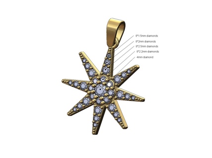 elmas 8 nokta star küme kolye cazibe 3d Yazdır model 3d print model - Mito3D