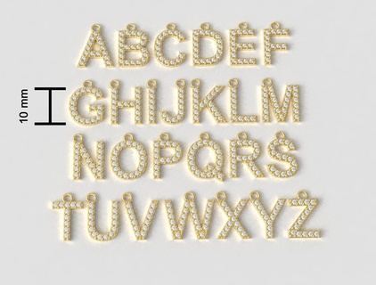 diamond alphabet pendants - 10mm Jewelry letter pendant necklace number jewelry pauloranieri gold silver gem jewellery 3d print model - Mito3D