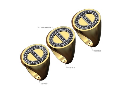 diamant ancre lien inserts ovale sceau us tailles 7 8 9 3d impression modèle bague bijoux imprimable or argent sterling luxe gros déclaration bling 3d print model - Mito3D