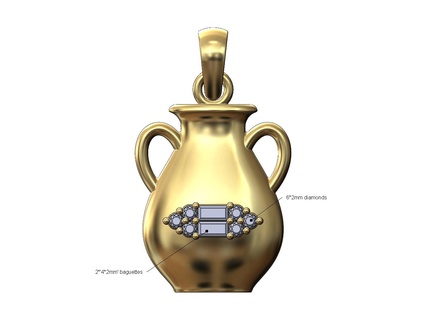 diamante baguette grappolo urna pendente fascino cauzione 3d Stampa modello vaso greco collana gioielleria stampabile oro argento antico Vintage 3d print model - Mito3D