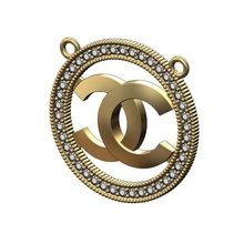 diamond chanel logo circle pendant 3d print model jewelry printable sign gold silver ornament jewellery fashion luxury accessories symbol necklace bead pendants 3d print model - Mito3D